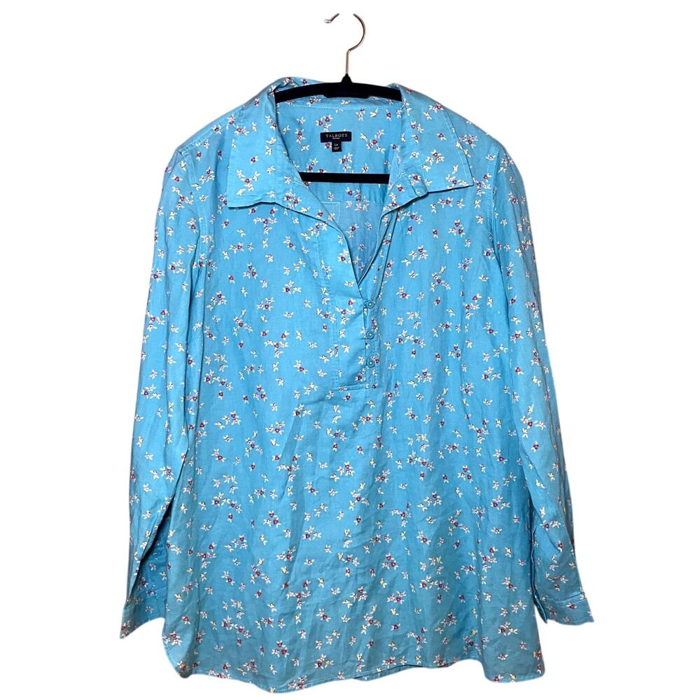 Talbots - Petite Large - Bright Blue Floral Blouse - Excellent Condition!